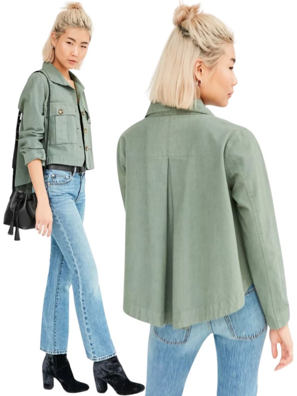 BDG Olivia Swing Shirt Jacket Crop Shacket Women's Large Green Urban Outfitters